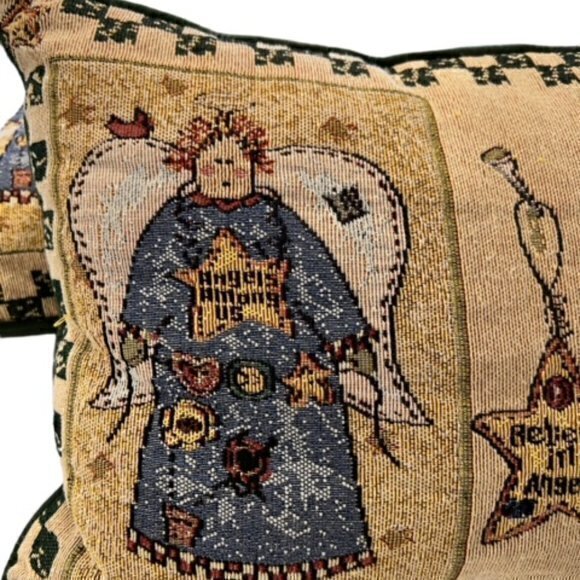 🛍️2 for $25 Sale🛍️ Angel Tapestry Pillow VTG of 2 "Angels Among Us" Christmas - Picture 3 of 8